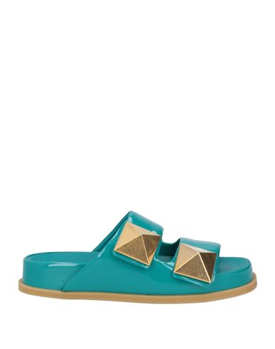 Valentino Garavani Woman Sandals Turquoise Size 7 Soft Leather In Blue