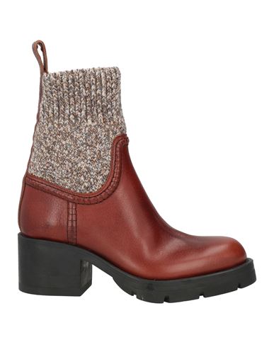 Chloé Woman Ankle Boots Brown Size 6 Soft Leather, Textile Fibers In Brown