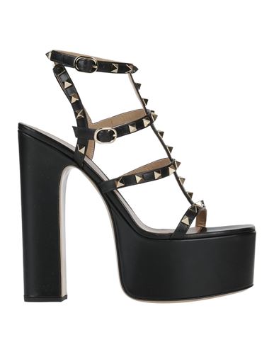 Valentino Rockstud Platform Leather Sandals In Black