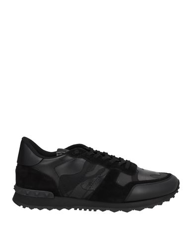 Valentino Garavani Man Sneakers Black Size 9 Soft Leather, Textile Fibers In Black
