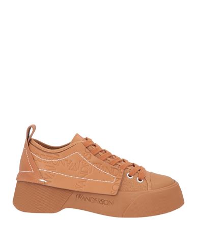Jw Anderson Woman Sneakers Tan Size 8 Soft Leather, Textile Fibers In Brown