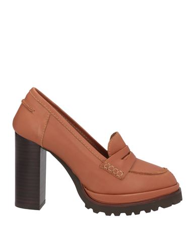 Elvio Zanon Woman Loafers Rust Size 9 Soft Leather In Beige