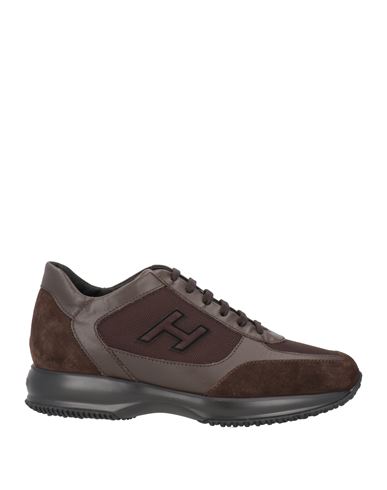 Hogan Man Sneakers Dark Brown Size 9 Soft Leather, Textile Fibers