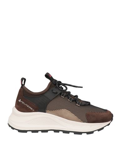 Peuterey Man Sneakers Dark Brown Size 12 Soft Leather, Textile Fibers