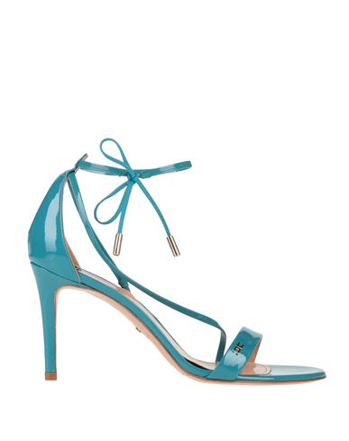 Elisabetta Franchi Woman Sandals Turquoise Size 10 Soft Leather In Blue