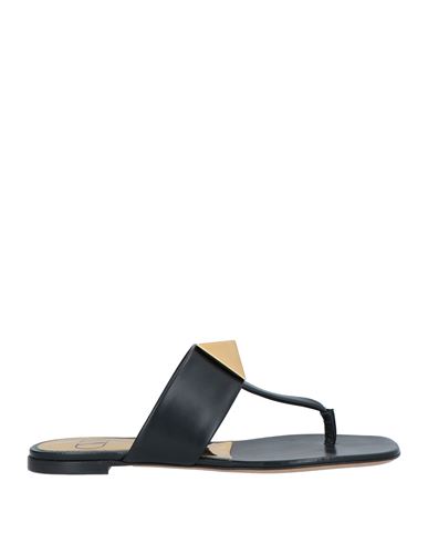 Valentino One Stud Leather Flat Sandals In Black