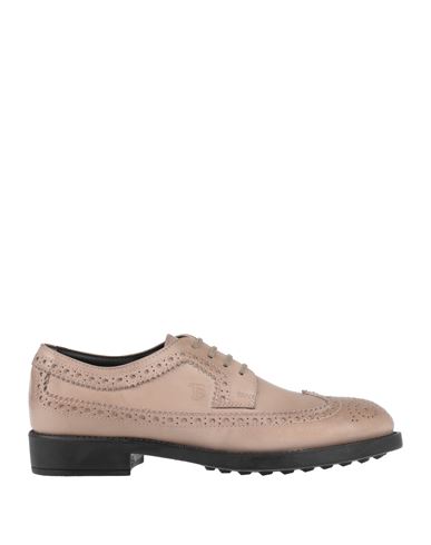 Tod's Man Lace-up Shoes Light Brown Size 6.5 Soft Leather In Beige