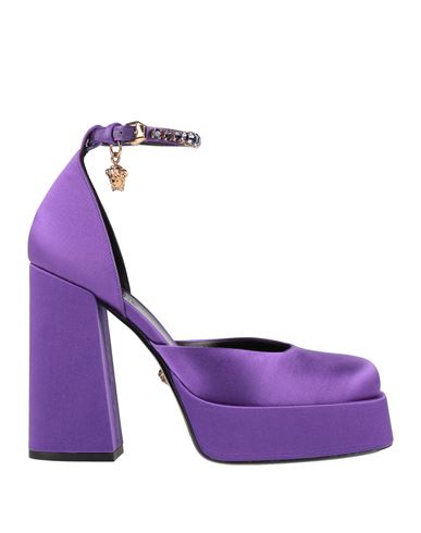 Versace Woman Pumps Purple Size 6 Viscose, Silk