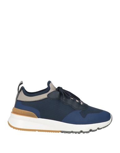 Brunello Cucinelli Man Sneakers Blue Size 8 Soft Leather, Textile Fibers