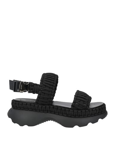 Shop Moncler Woman Sandals Black Size 8 Textile Fibers, Soft Leather