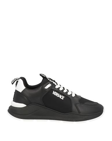 Versace Man Sneakers Black Size 9 Soft Leather, Textile Fibers
