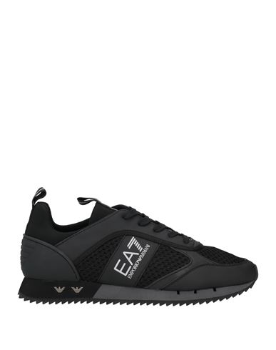 Ea7 Man Sneakers Black Size 8 Soft Leather, Textile Fibers