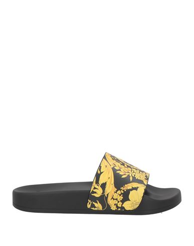 Versace Woman Sandals Black Size 11 Rubber In Yellow