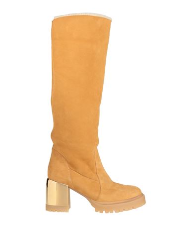 Casadei Woman Knee Boots Camel Size 6.5 Shearling In Beige