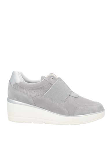 Geox Woman Sneakers Light Grey Size 7 Soft Leather, Textile Fibers