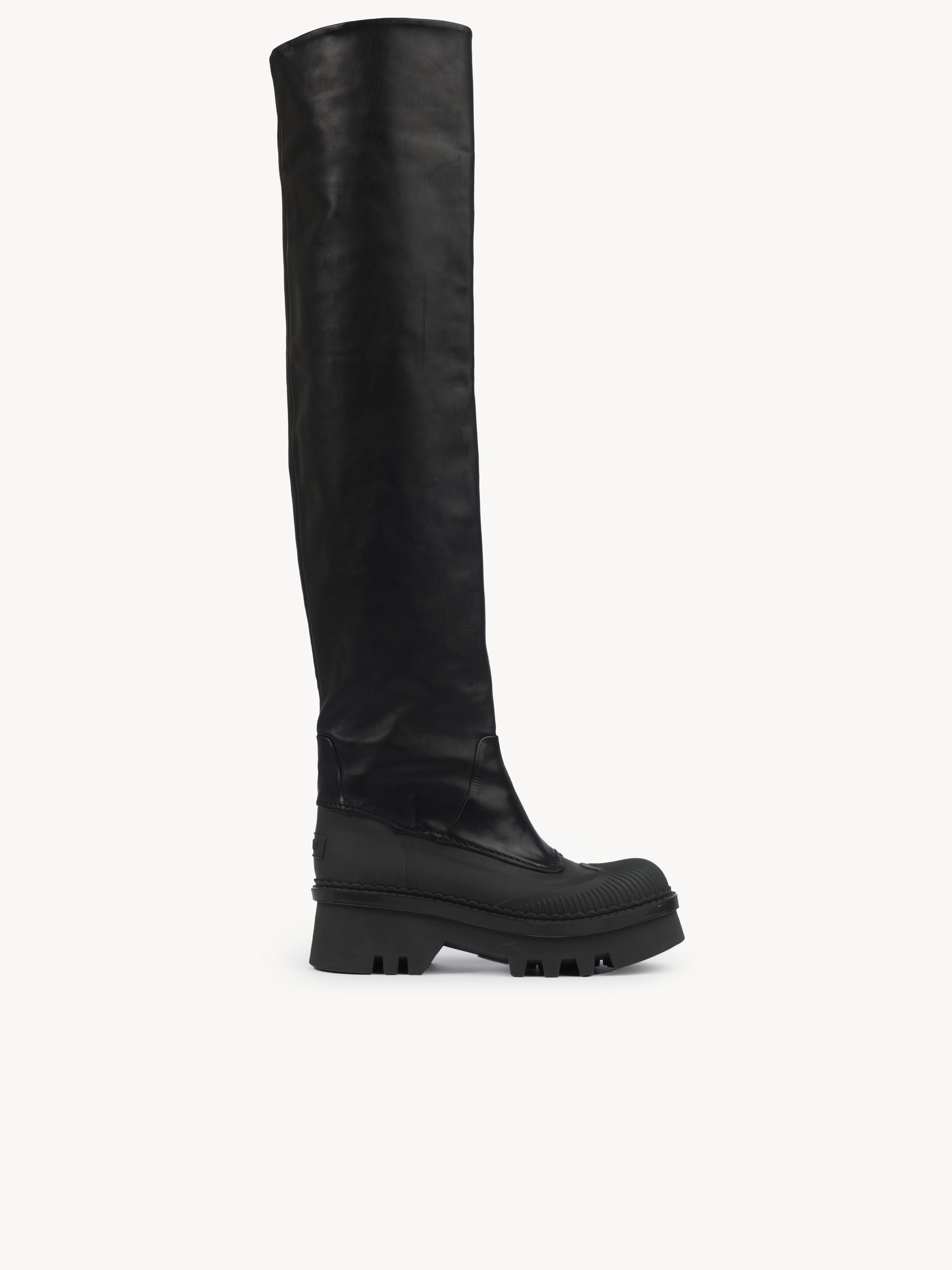 Chloé Raina Over-the-knee Boot Black Size 6 100% Bovine Leather In Noir