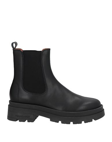 Trussardi Woman Ankle Boots Black Size 10 Soft Leather, Textile Fibers