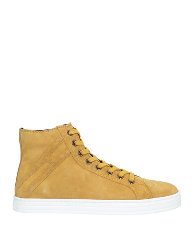 Shop Hogan Rebel Man Sneakers Ocher Size 9 Soft Leather In Yellow