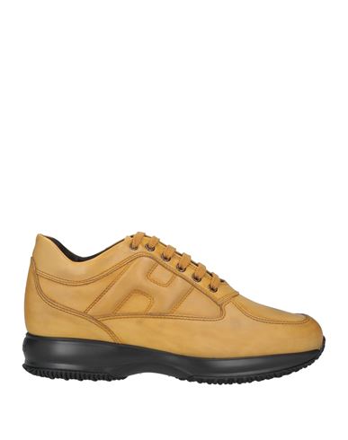 Hogan Man Sneakers Ocher Size 8 Soft Leather In Yellow