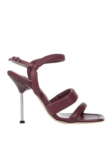 Malloni Woman Sandals Deep Purple Size 11 Soft Leather