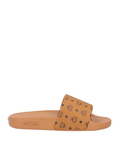 Mcm Monogram-print Pool Slides In Beige