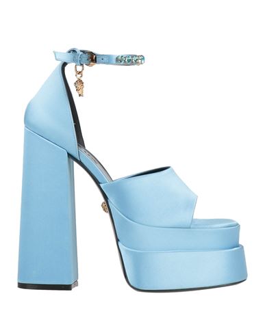 Shop Versace Woman Sandals Sky Blue Size 8 Textile Fibers