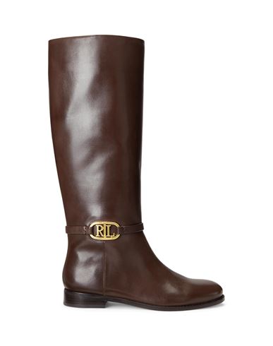Lauren Ralph Lauren Bridgette Burnished Leather Tall Boot Woman Knee Boots Cocoa Size 9.5 Bovine Lea In Brown