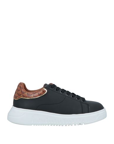 Emporio Armani Printed Leather Sneakers In Black