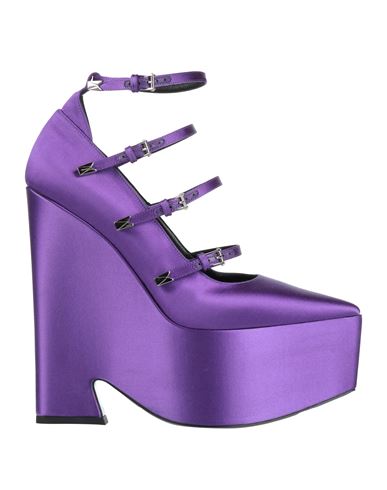 Versace Woman Pumps Purple Size 8 Textile Fibers