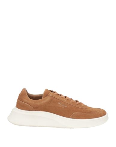 Guess Man Sneakers Camel Size 7 Soft Leather, Rubber In Beige