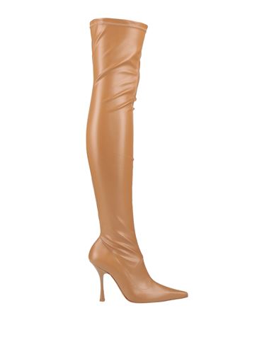 Lorenzo Mari Woman Knee Boots Camel Size 10 Textile Fibers In Beige