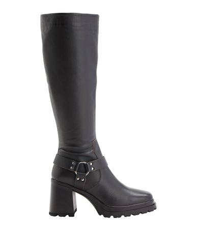 8 By Yoox Leather Buckle-detail High Boot Woman Knee Boots Black Size 11 Calfskin