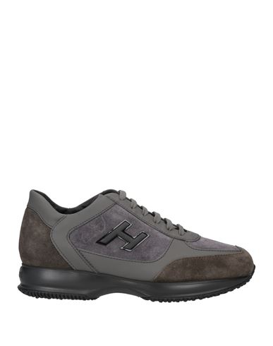 Shop Hogan Man Sneakers Lead Size 9 Soft Leather In Grey