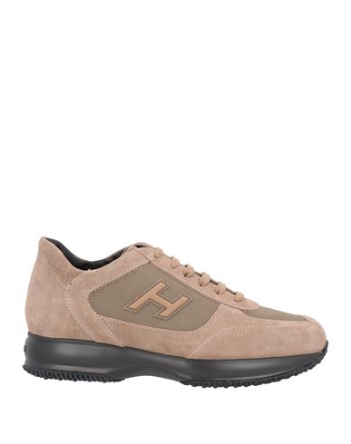 Hogan Man Sneakers Khaki Size 9 Soft Leather, Textile Fibers In Beige