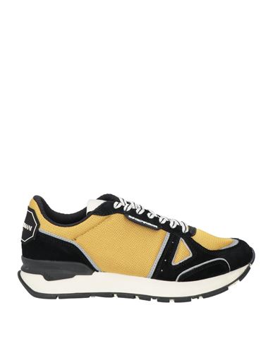 Emporio Armani Man Sneakers Ocher Size 6 Soft Leather, Textile Fibers In Yellow