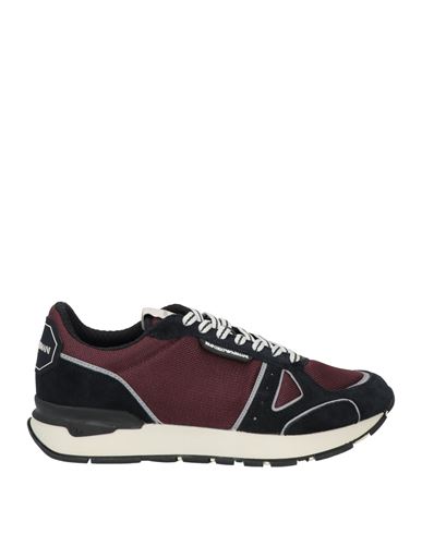 Emporio Armani Man Sneakers Burgundy Size 7 Soft Leather, Textile Fibers In Red