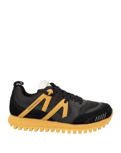 Emporio Armani Man Sneakers Ocher Size 7 Soft Leather, Textile Fibers In Yellow
