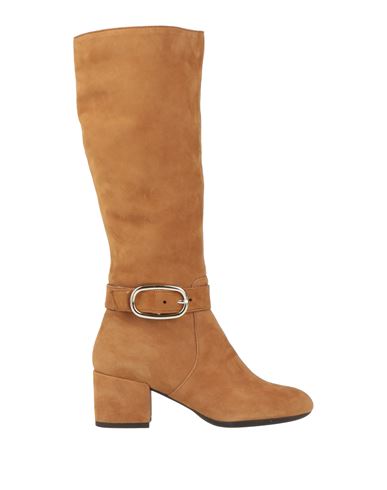 Geox Woman Knee Boots Camel Size 7 Goat Skin In Beige