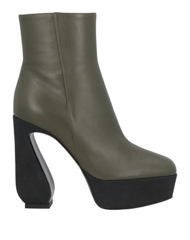 Si Rossi By Sergio Rossi Woman Ankle Boots Military Green Size 8 Soft Leather, Textile Fibers