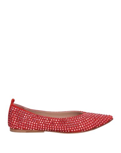 Eddy Daniele Woman Ballet Flats Red Size 6 Soft Leather, Swarovski Crystal