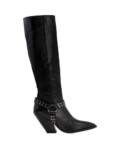 8 By Yoox Leather Western Ankle Boots Harness Detail Woman Knee Boots Black Size 11 Calfskin