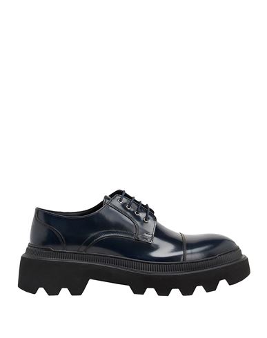 8 By Yoox Polished Leather Lace-up Man Lace-up Shoes Midnight Blue Size 13 Calfskin