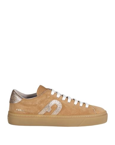 Furla Joy Lace-up Sneaker T.20 Woman Sneakers Camel Size 8 Soft Leather, Polyurethane, Polyami In Beige