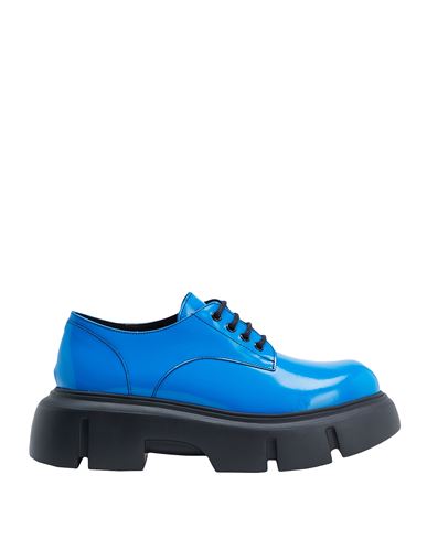 8 By Yoox Polished Chunky Lace-up Woman Lace-up Shoes Blue Size 11 Calfskin