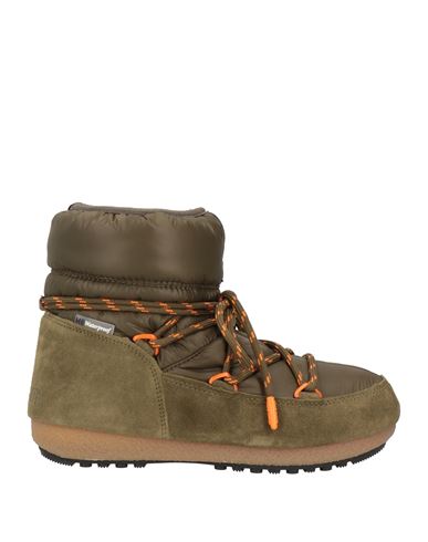 Moon Boot Woman Ankle Boots Military Green Size 4.5 Textile Fibers, Leather In Green