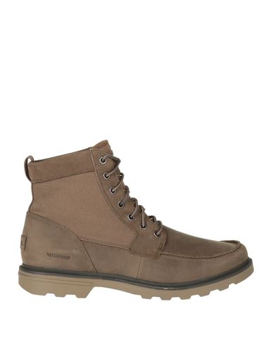 Sorel Carson Moc Wp Man Ankle Boots Khaki Size 9 Textile Fibers, Leather In Beige