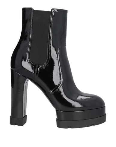 Casadei Woman Ankle Boots Beige Size 5 Soft Leather, Elastic Fibres In Black