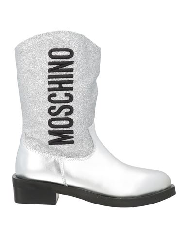 Moschino Kid Toddler Girl Boot Silver Size 9c Soft Leather, Textile Fibers In White