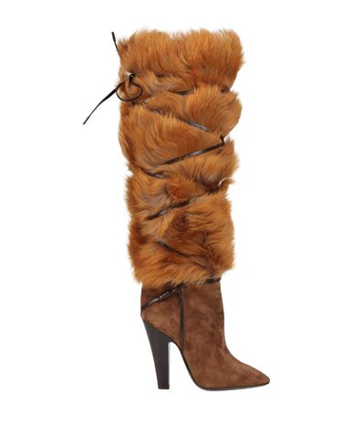 Saint Laurent Woman Boot Camel Size 9 Leather, Shearling In Beige