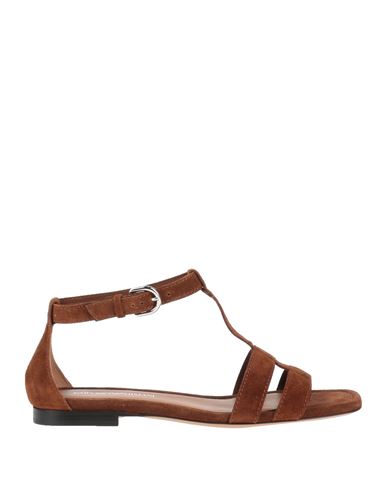 Emporio Armani Woman Sandals Tan Size 9.5 Calfskin In Brown
